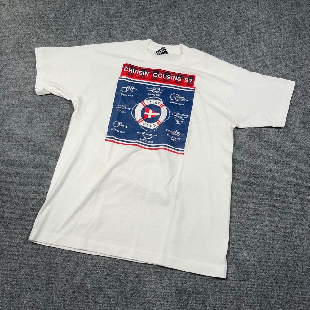 VTG‎ Fruit of the Loom Cruisin Cousins 97 Yacht Club T-Shirt Sz L Nautical Knots